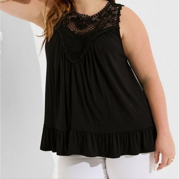 Torrid Super Soft Crew Neck Lace Yoke Tank - Picture 1 of 7